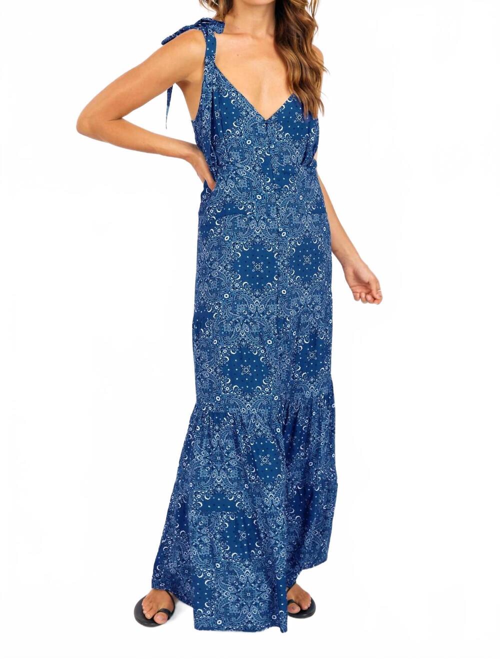 NEW SAGE THE LABEL nucountry maxi dress in blue multi